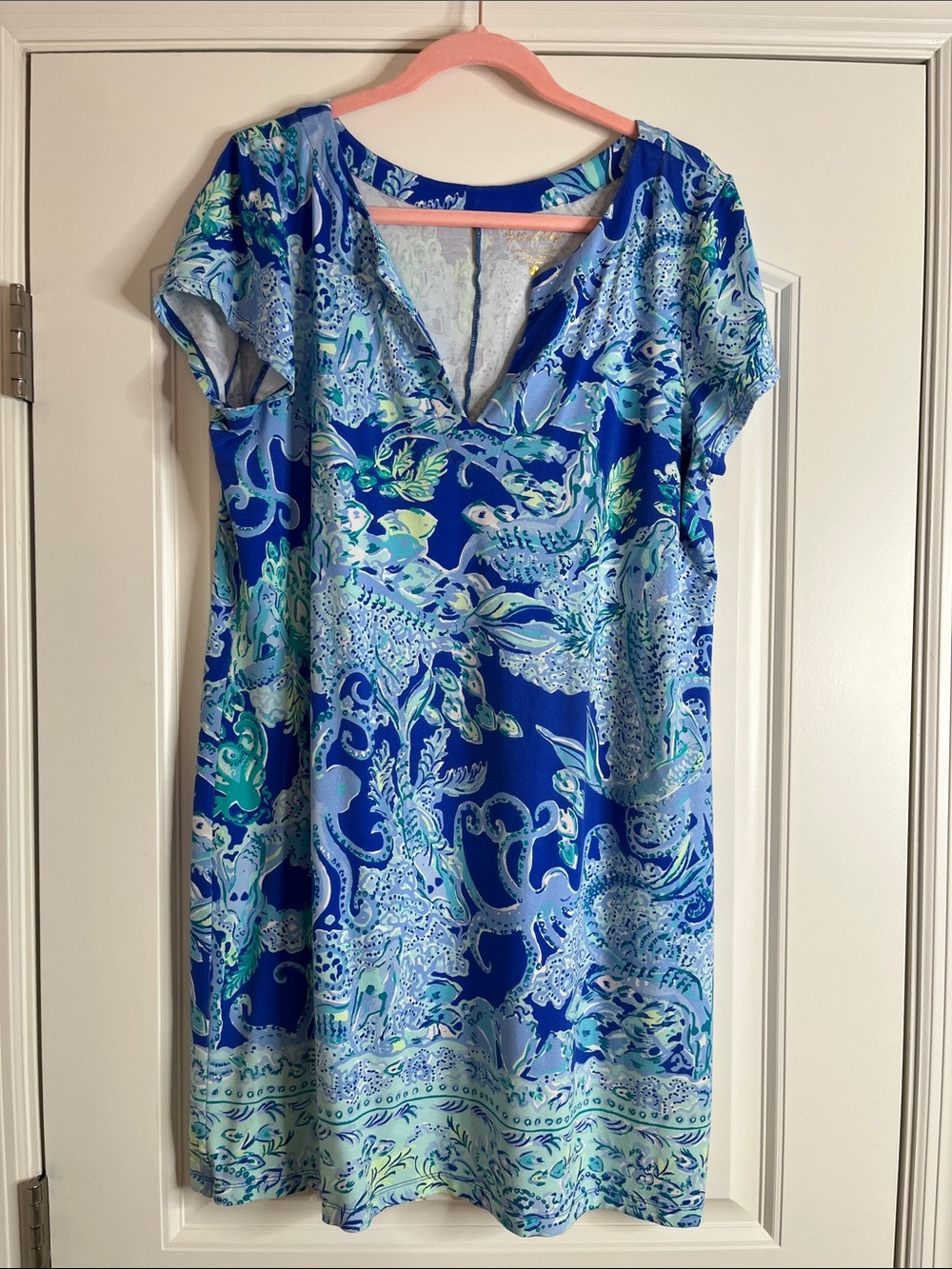 Lilly Pulitzer-Sophiletta Blue & Aqua Printed Midi Dress-XL
